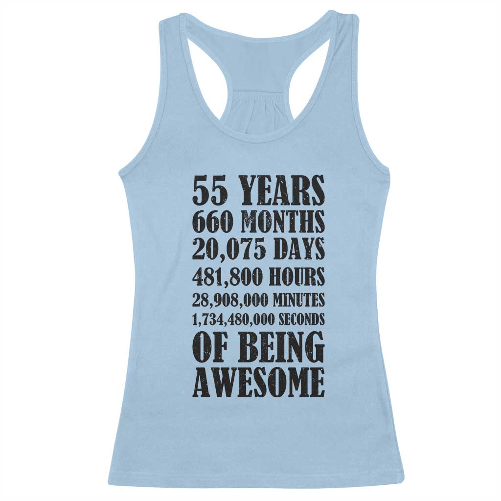55th Milestone Birthday Racerback Tank Top 55 Years Of Being Awesome Graphic