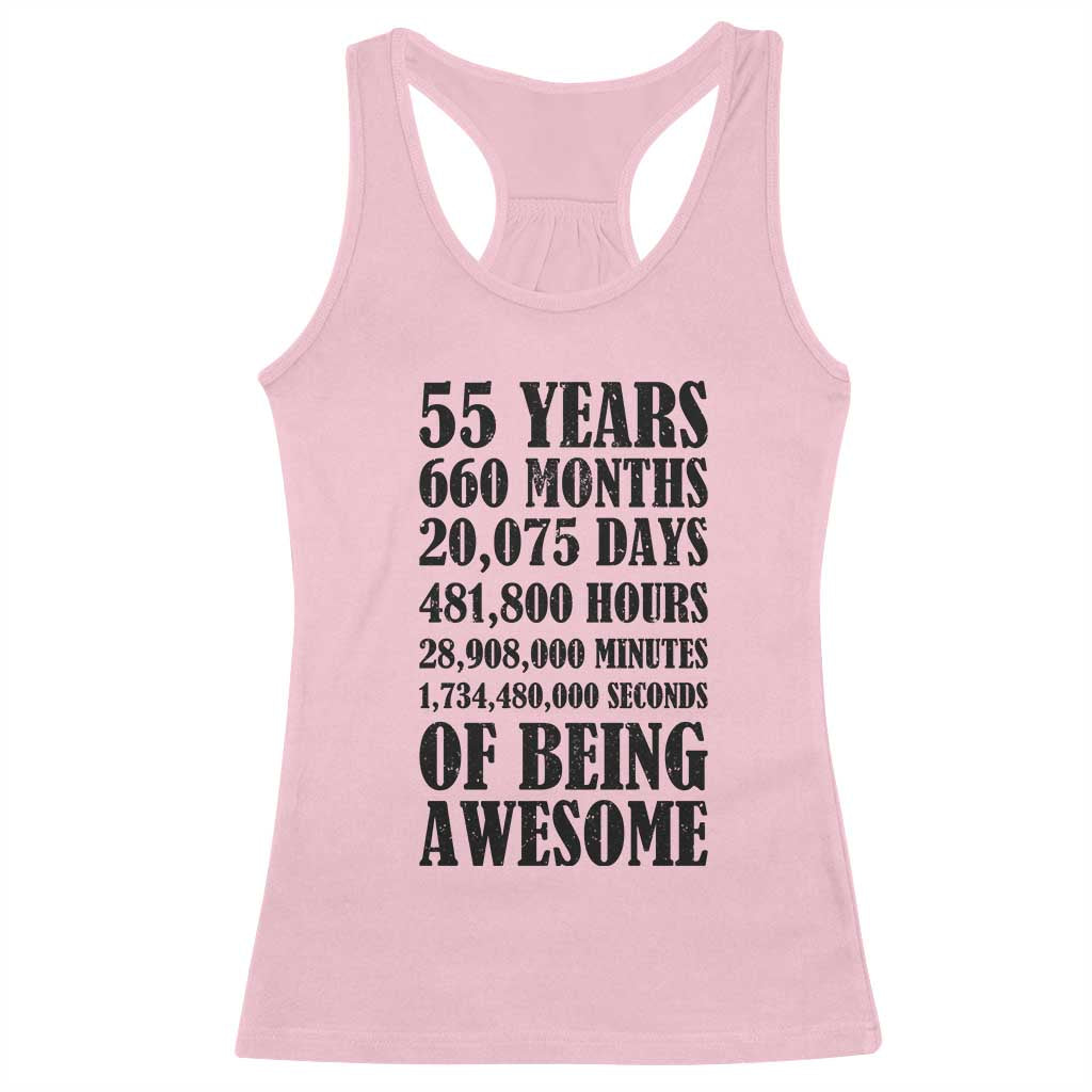 55th Milestone Birthday Racerback Tank Top 55 Years Of Being Awesome Graphic