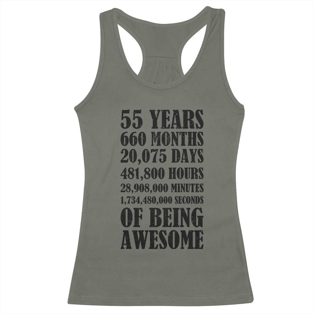 55th Milestone Birthday Racerback Tank Top 55 Years Of Being Awesome Graphic