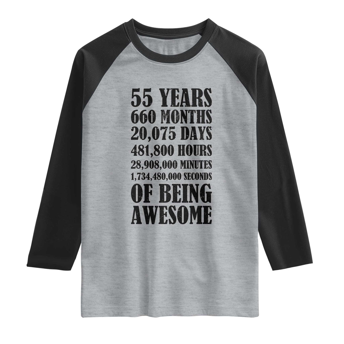 55th Milestone Birthday Raglan Shirt 55 Years Of Being Awesome Graphic