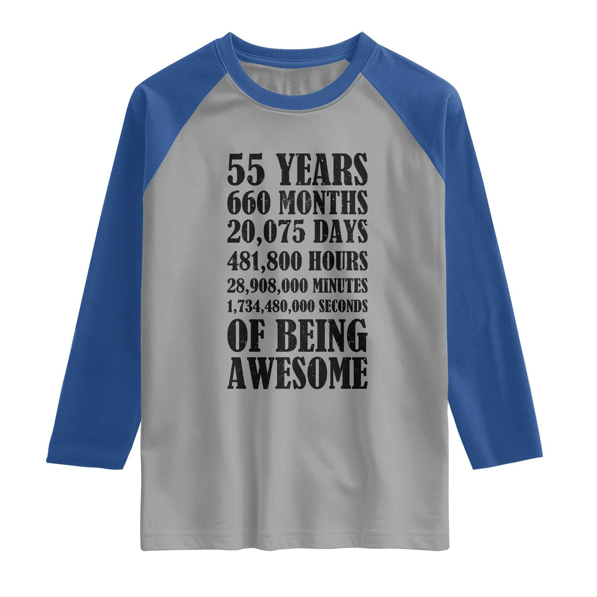 55th Milestone Birthday Raglan Shirt 55 Years Of Being Awesome Graphic