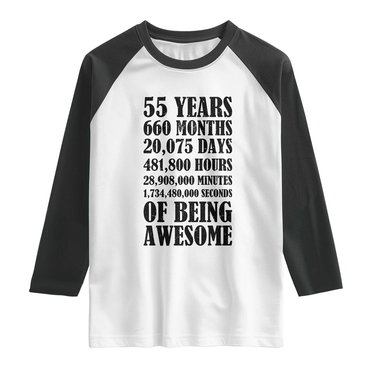 55th Milestone Birthday Raglan Shirt 55 Years Of Being Awesome Graphic