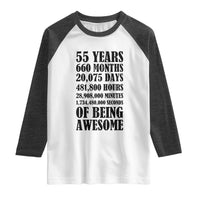 55th Milestone Birthday Raglan Shirt 55 Years Of Being Awesome Graphic