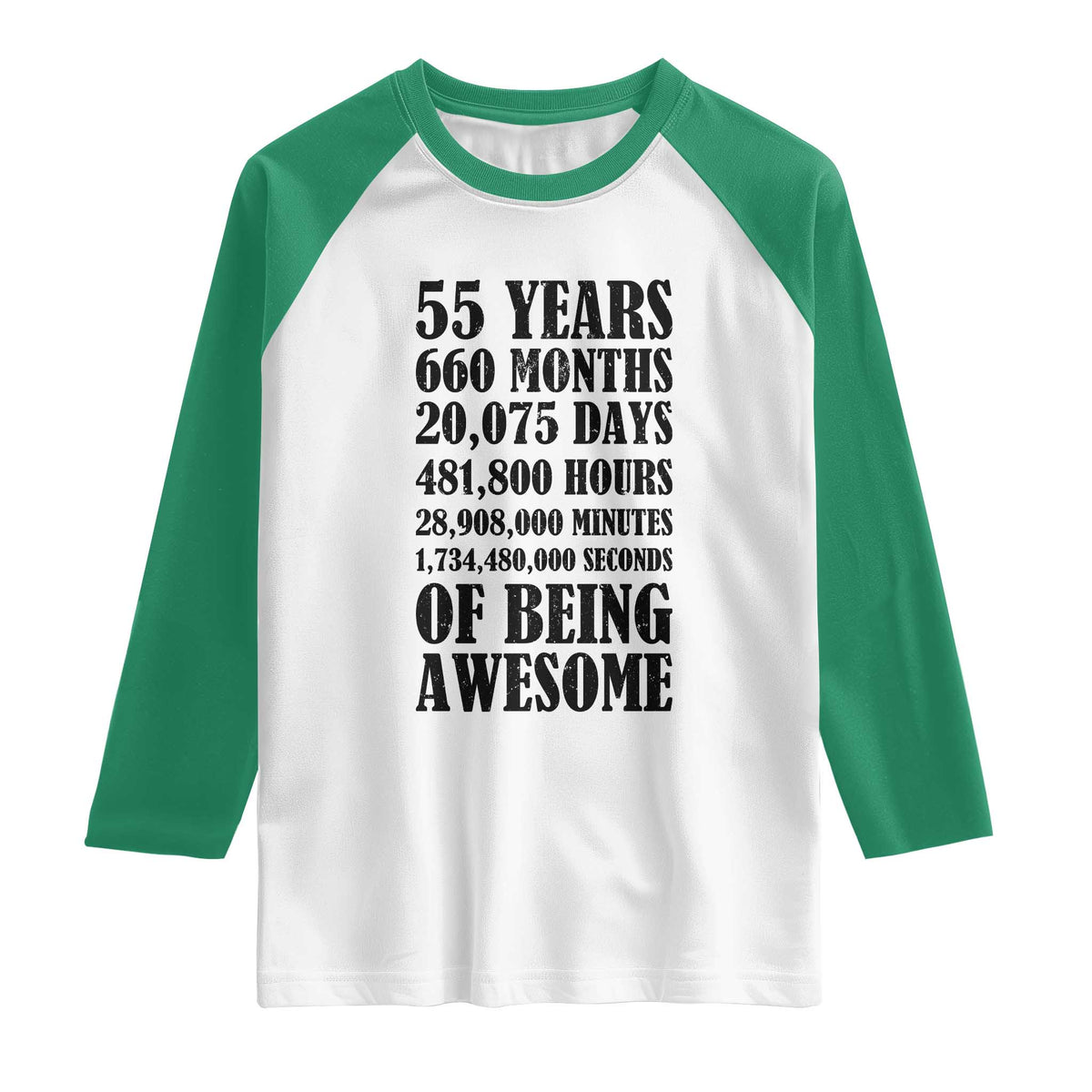 55th Milestone Birthday Raglan Shirt 55 Years Of Being Awesome Graphic