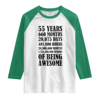 55th Milestone Birthday Raglan Shirt 55 Years Of Being Awesome Graphic