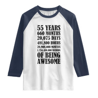 55th Milestone Birthday Raglan Shirt 55 Years Of Being Awesome Graphic