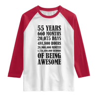 55th Milestone Birthday Raglan Shirt 55 Years Of Being Awesome Graphic