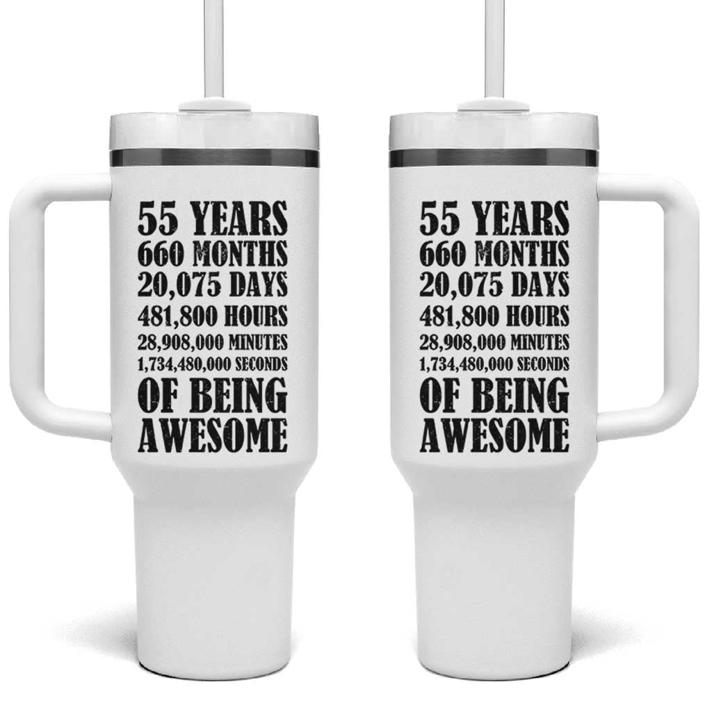 55th Milestone Birthday Tumbler With Handle 55 Years Of Being Awesome Graphic