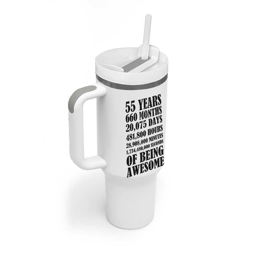 55th Milestone Birthday Tumbler With Handle 55 Years Of Being Awesome Graphic