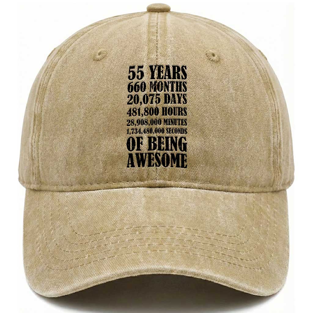 55th Milestone Birthday Washed Cotton Baseball Cap 55 Years Of Being Awesome Graphic