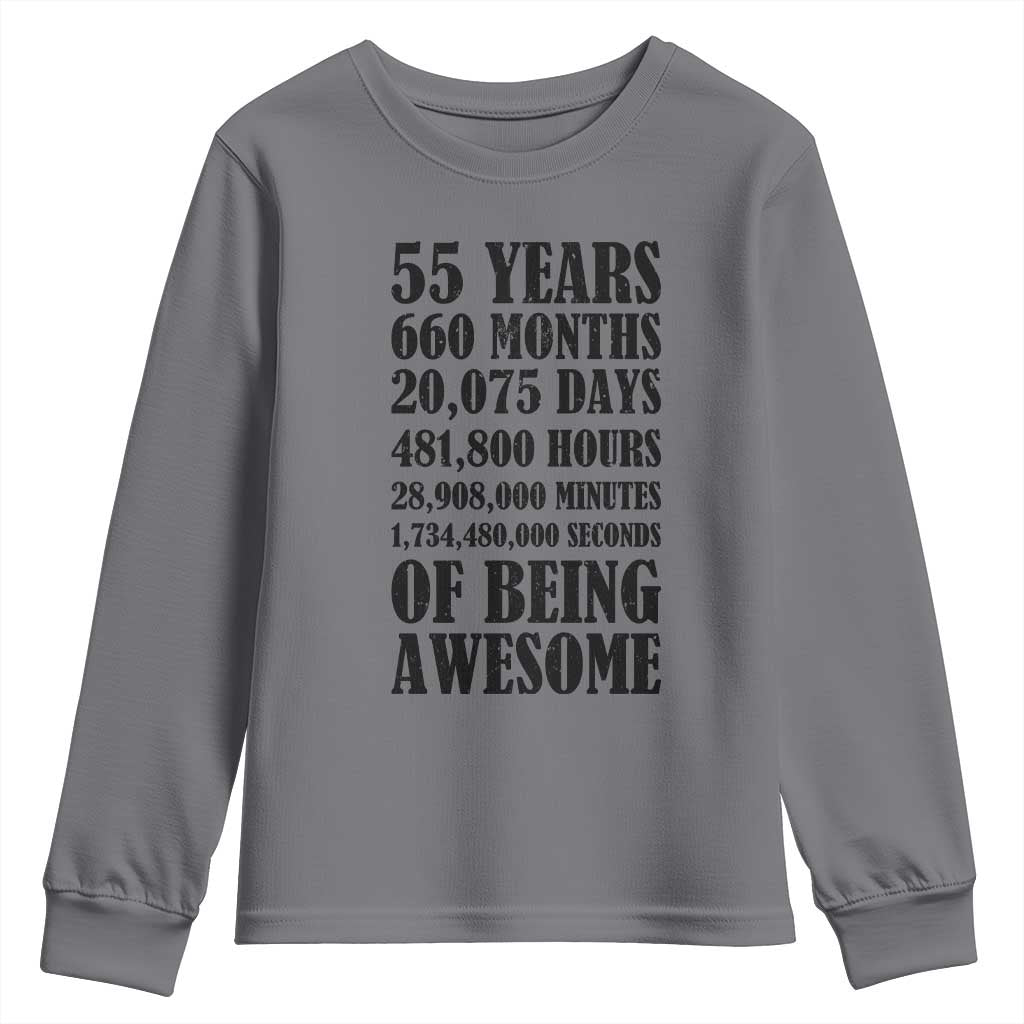 55th Milestone Birthday Youth Sweatshirt 55 Years Of Being Awesome Graphic