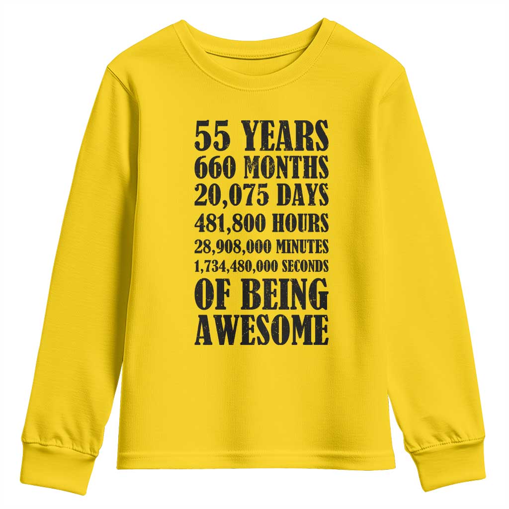 55th Milestone Birthday Youth Sweatshirt 55 Years Of Being Awesome Graphic