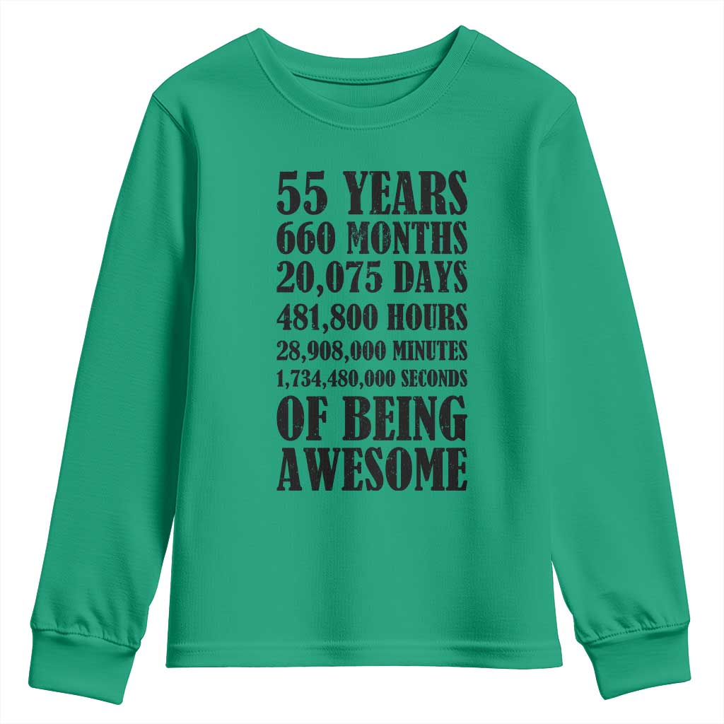 55th Milestone Birthday Youth Sweatshirt 55 Years Of Being Awesome Graphic