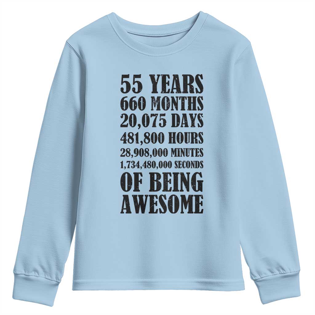 55th Milestone Birthday Youth Sweatshirt 55 Years Of Being Awesome Graphic