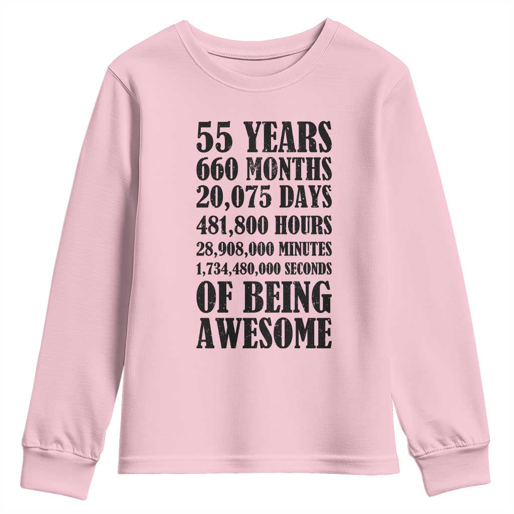 55th Milestone Birthday Youth Sweatshirt 55 Years Of Being Awesome Graphic