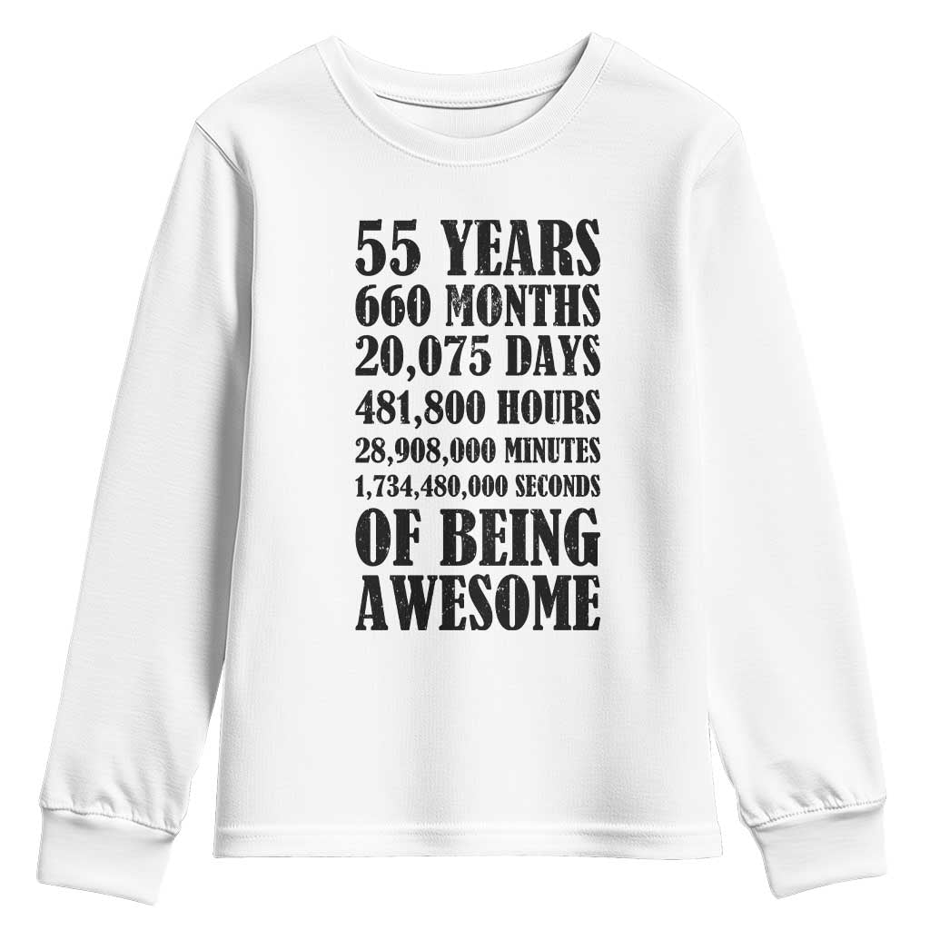 55th Milestone Birthday Youth Sweatshirt 55 Years Of Being Awesome Graphic