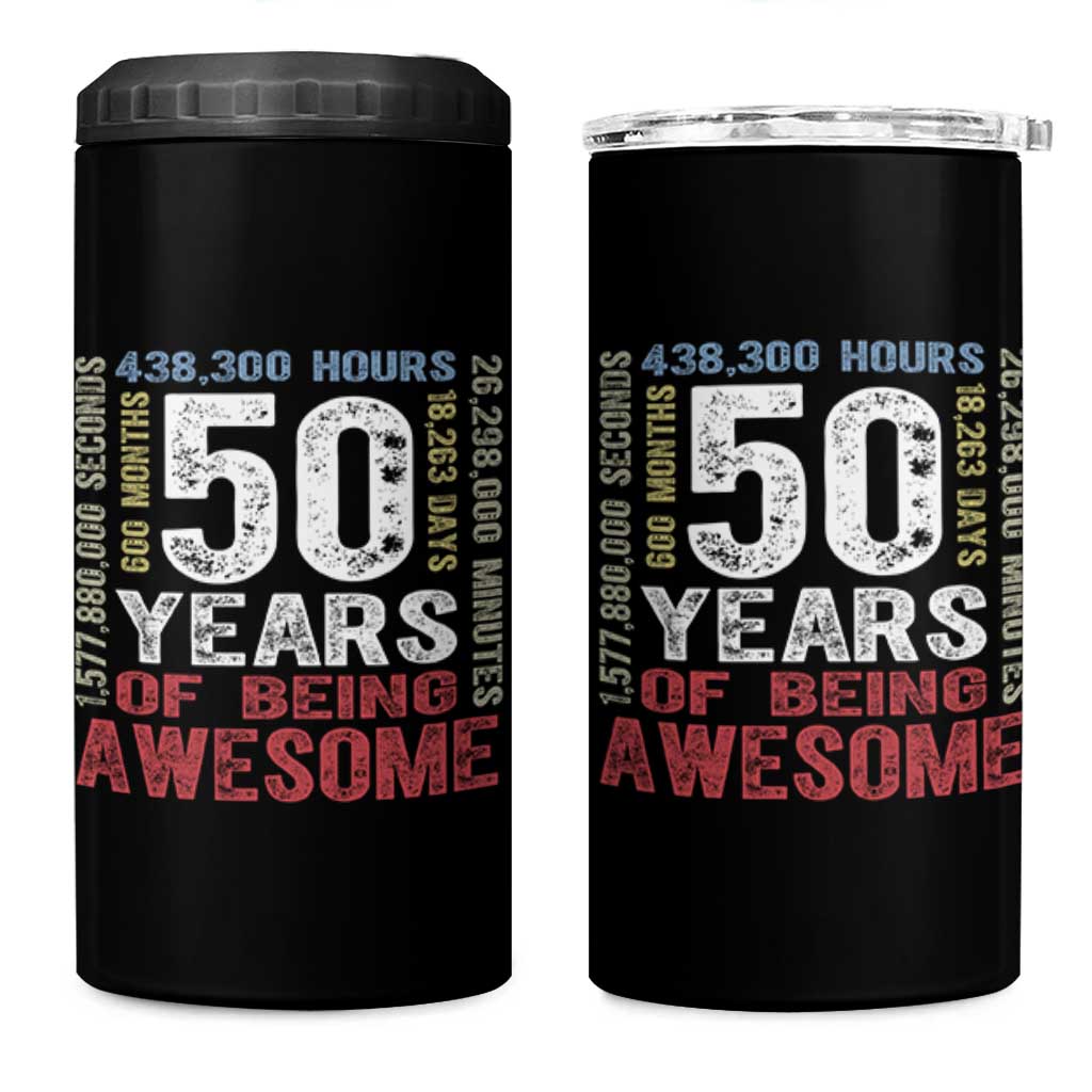 Vintage 50 Years Of Being Awesome 4 in 1 Can Cooler Tumbler 50th Birthday Legend Gift Idea