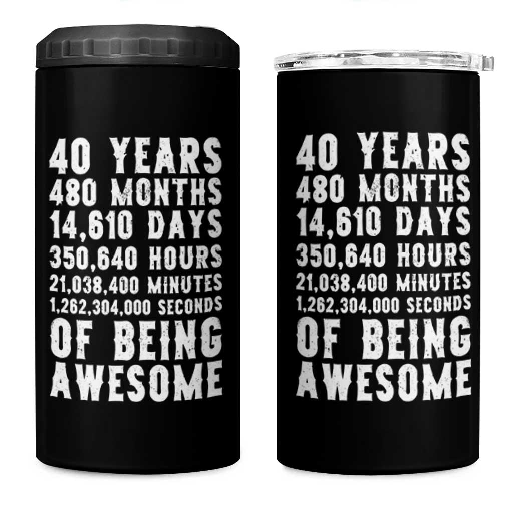 40 Years of Being Awesome 4 in 1 Can Cooler Tumbler Vintage 1986 Fortieth Birthday Graphic