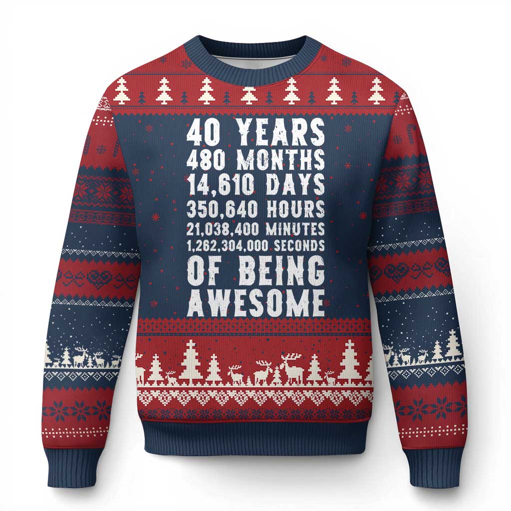 40 Years of Being Awesome Ugly Christmas Sweater Vintage 1986 Fortieth Birthday Graphic