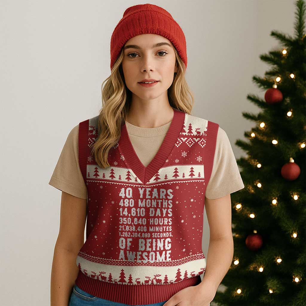 40 Years of Being Awesome V-Neck Knit Sweater Vest Vintage 1986 Fortieth Birthday Graphic