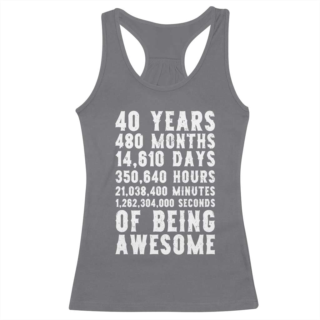 40 Years of Being Awesome Racerback Tank Top Vintage 1986 Fortieth Birthday Graphic