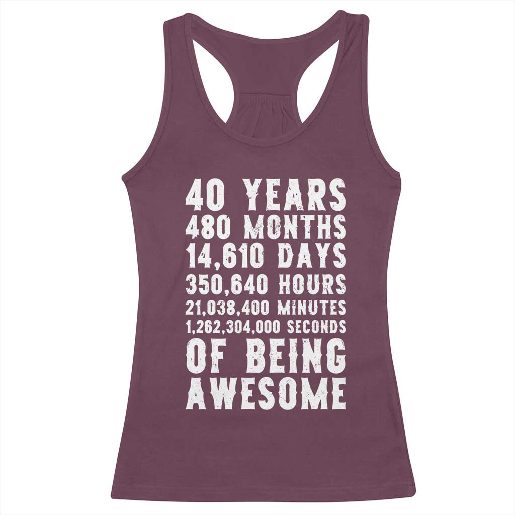 40 Years of Being Awesome Racerback Tank Top Vintage 1986 Fortieth Birthday Graphic