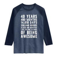 40 Years of Being Awesome Raglan Shirt Vintage 1986 Fortieth Birthday Graphic