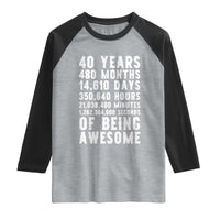 40 Years of Being Awesome Raglan Shirt Vintage 1986 Fortieth Birthday Graphic