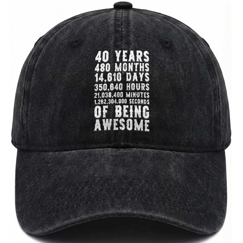 40 Years of Being Awesome Washed Cotton Baseball Cap Vintage 1986 Fortieth Birthday Graphic