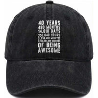 40 Years of Being Awesome Washed Cotton Baseball Cap Vintage 1986 Fortieth Birthday Graphic
