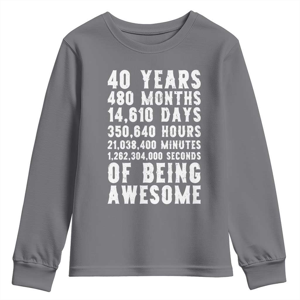 40 Years of Being Awesome Youth Sweatshirt Vintage 1986 Fortieth Birthday Graphic