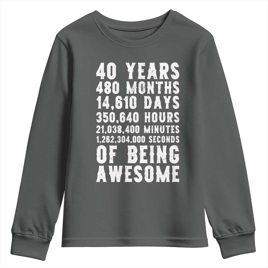40 Years of Being Awesome Youth Sweatshirt Vintage 1986 Fortieth Birthday Graphic