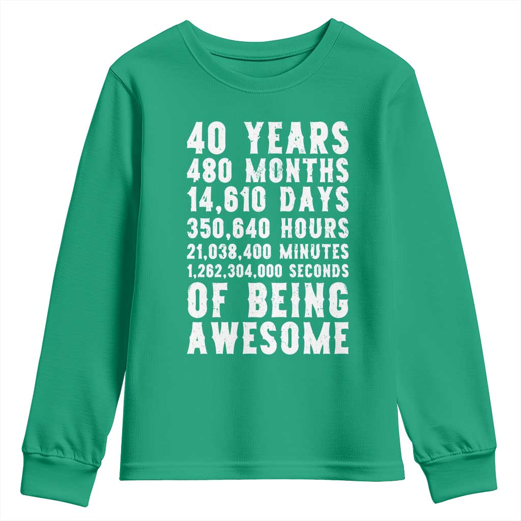 40 Years of Being Awesome Youth Sweatshirt Vintage 1986 Fortieth Birthday Graphic