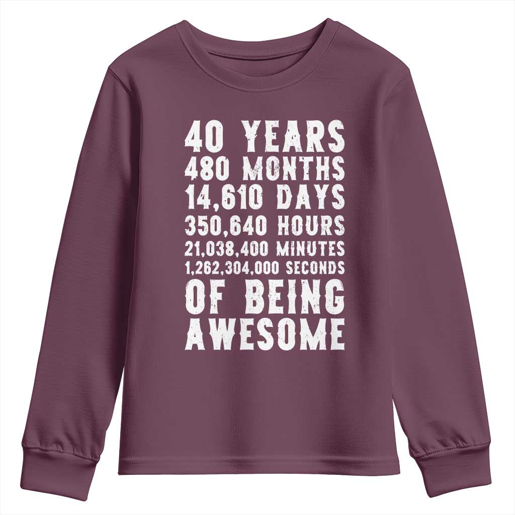 40 Years of Being Awesome Youth Sweatshirt Vintage 1986 Fortieth Birthday Graphic