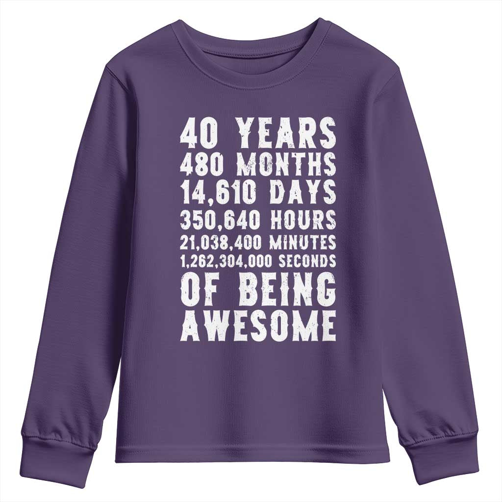 40 Years of Being Awesome Youth Sweatshirt Vintage 1986 Fortieth Birthday Graphic