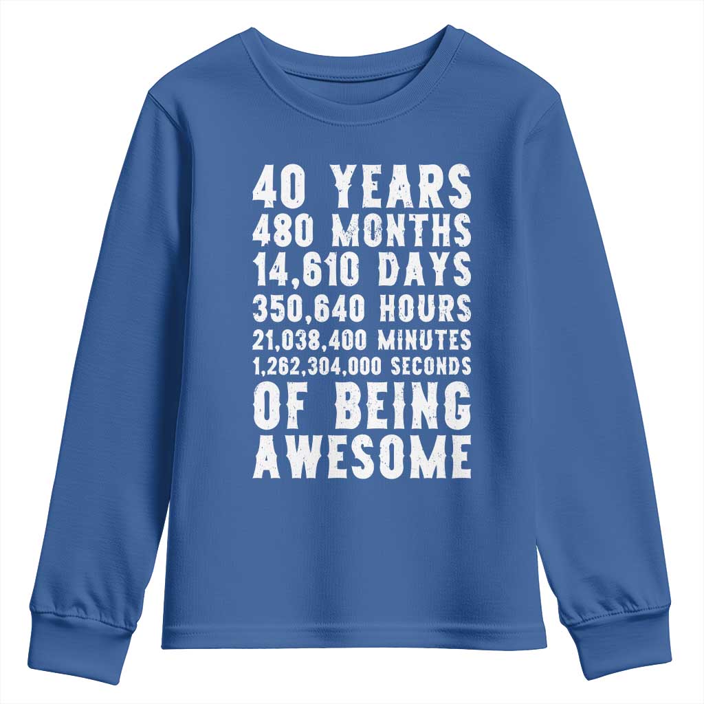40 Years of Being Awesome Youth Sweatshirt Vintage 1986 Fortieth Birthday Graphic