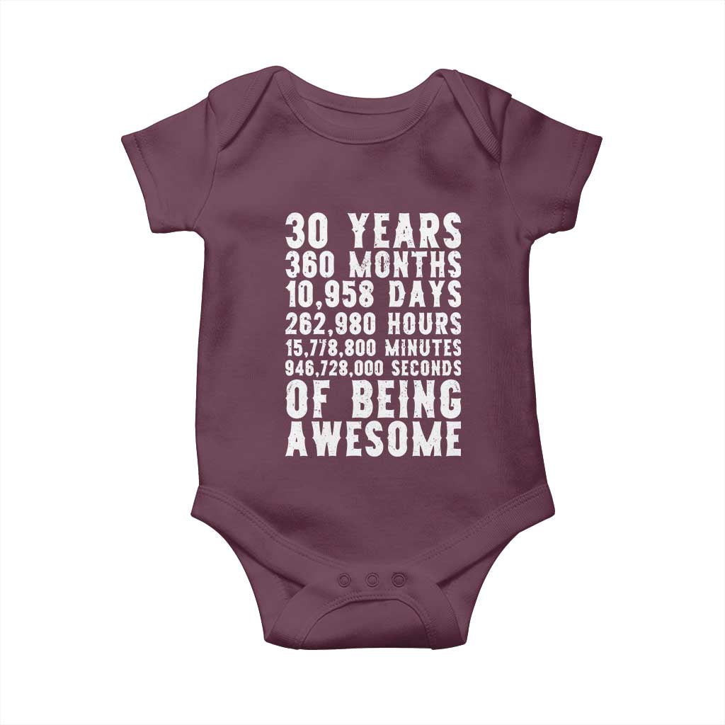Funny 30th Birthday Baby Onesie Thirty Years Of Being Awesome