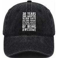 Funny 30th Birthday Washed Cotton Baseball Cap Thirty Years Of Being Awesome