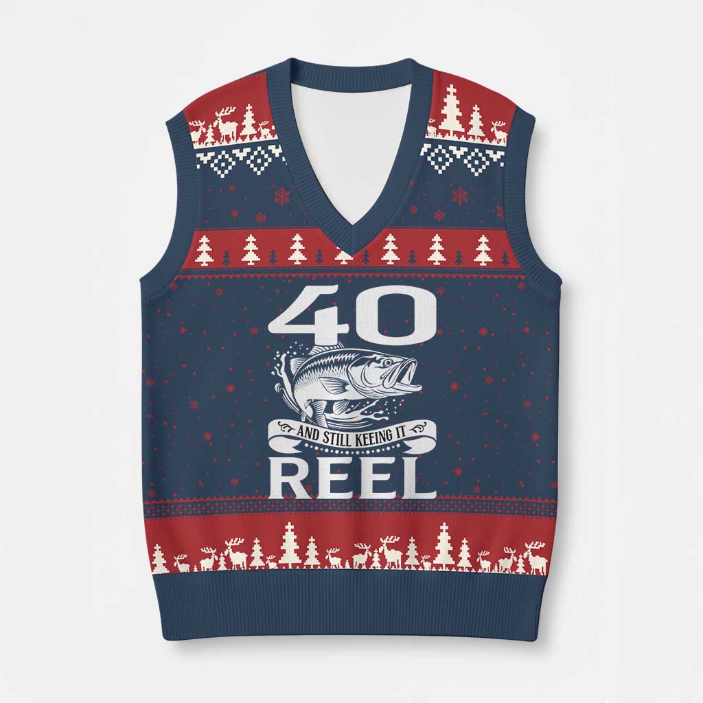 Still Keeping It Reel At 40 V-Neck Knit Sweater Vest Fisherman Birthday Gift