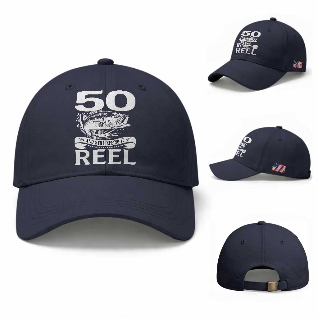 Still Keeping It Reel At 50 Baseball Cap Fisherman Birthday Gift