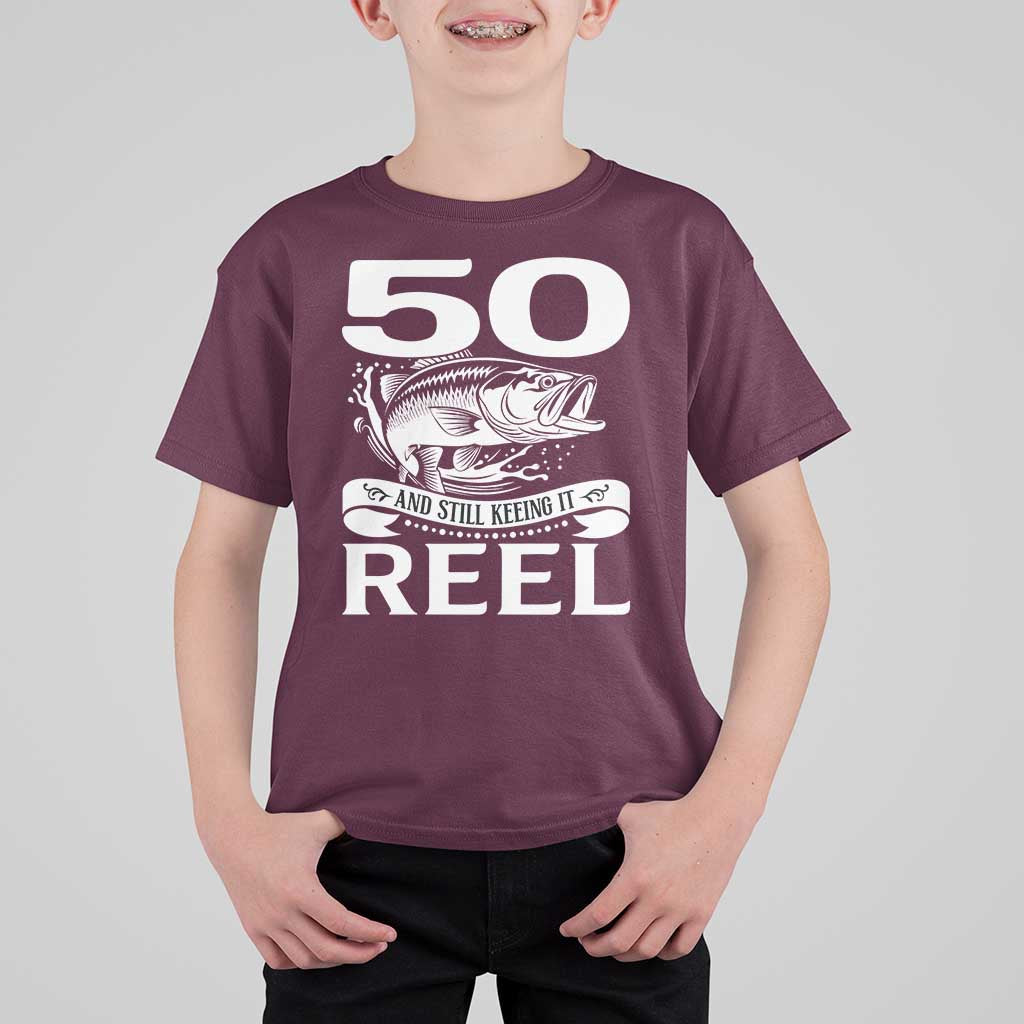 Still Keeping It Reel At 50 T Shirt For Kid Fisherman Birthday Gift