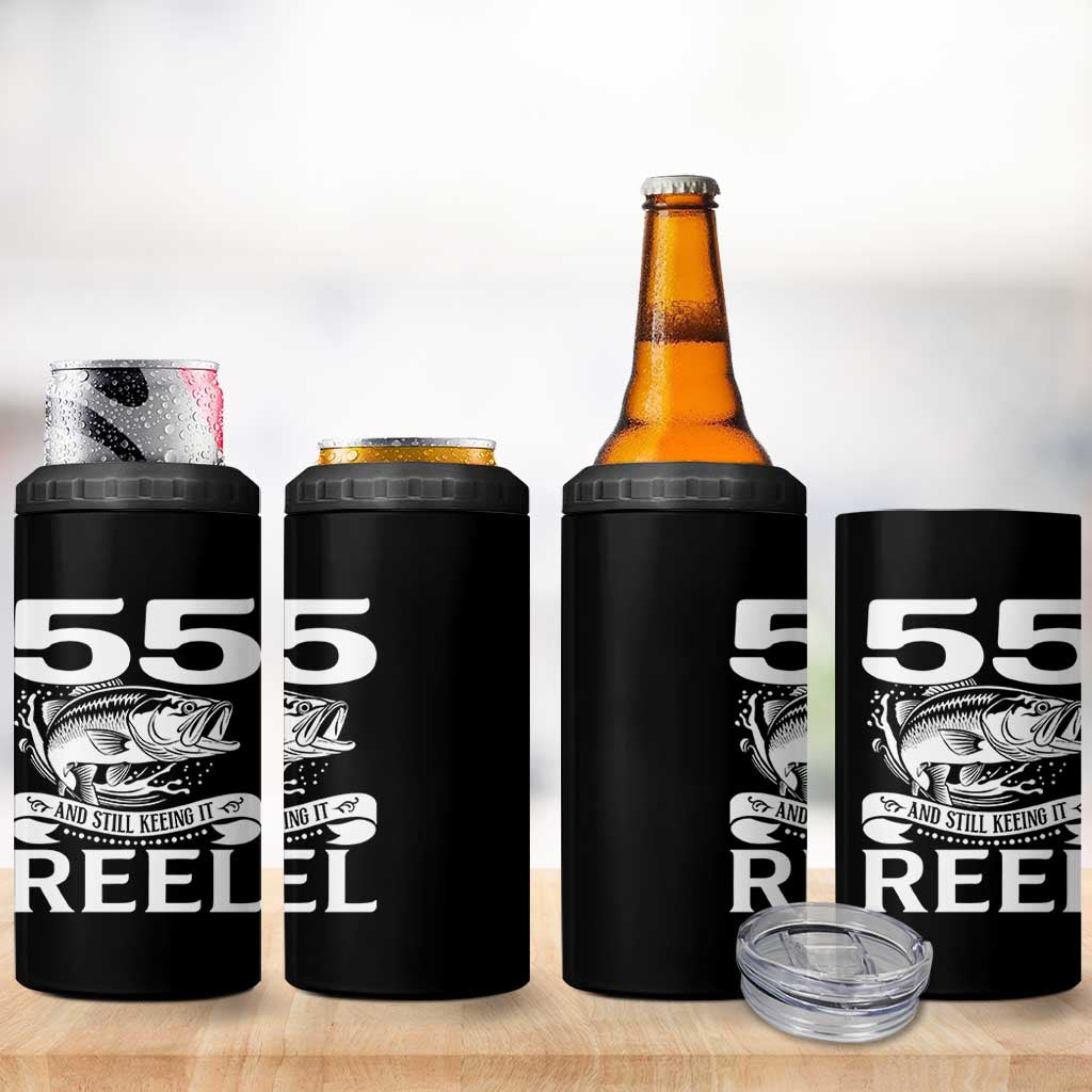 Still Keeping It Reel At 55 4 in 1 Can Cooler Tumbler Fisherman Birthday Gift