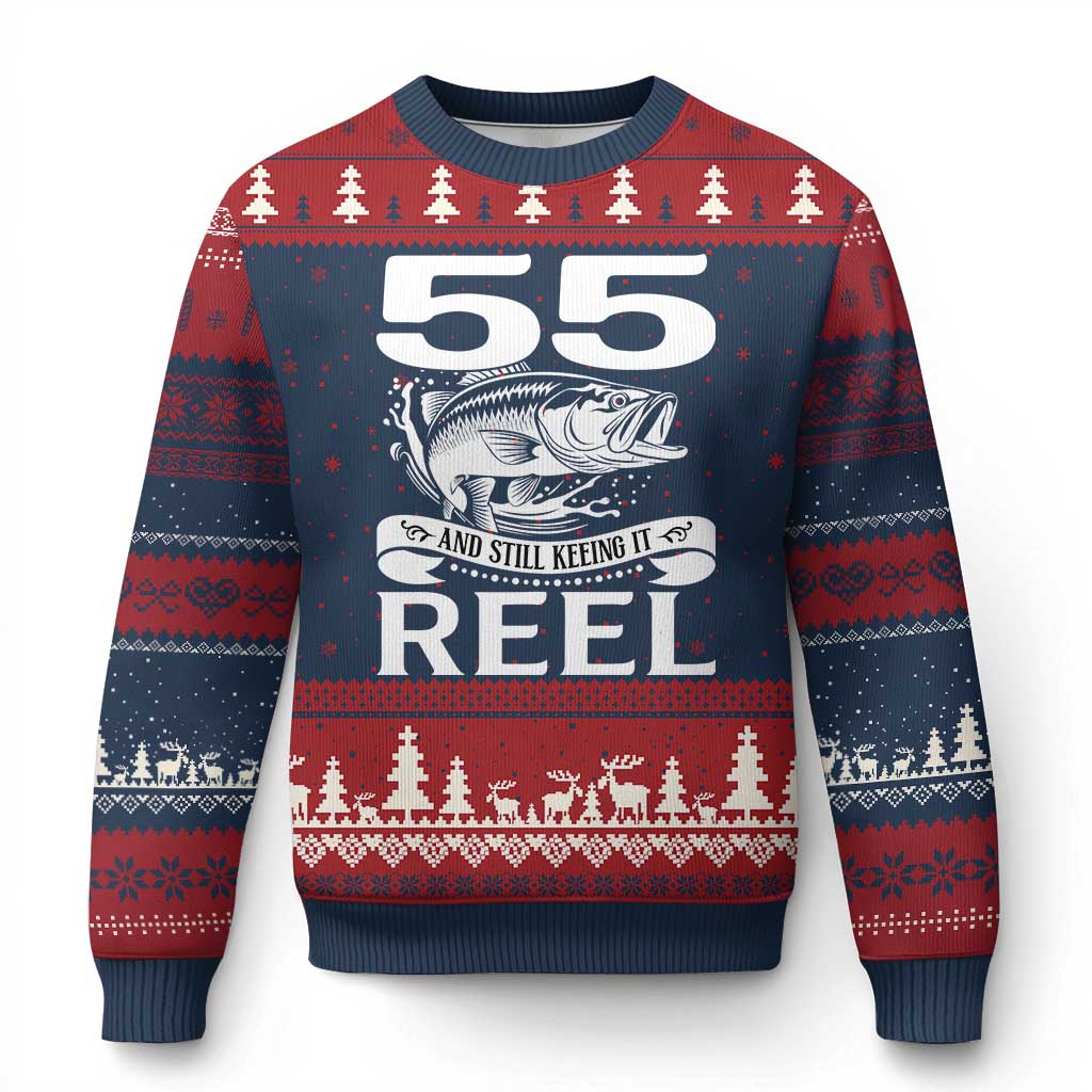 Still Keeping It Reel At 55 Ugly Christmas Sweater Fisherman Birthday Gift