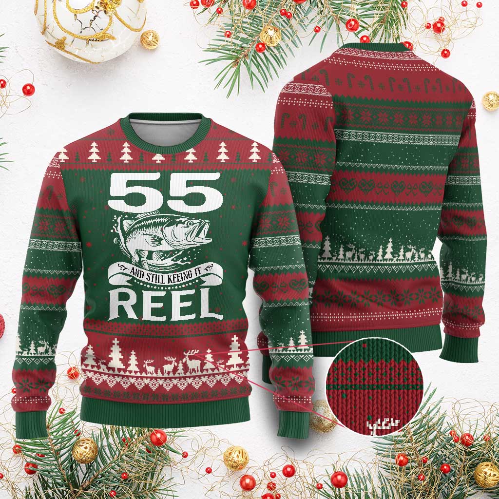 Still Keeping It Reel At 55 Ugly Christmas Sweater Fisherman Birthday Gift