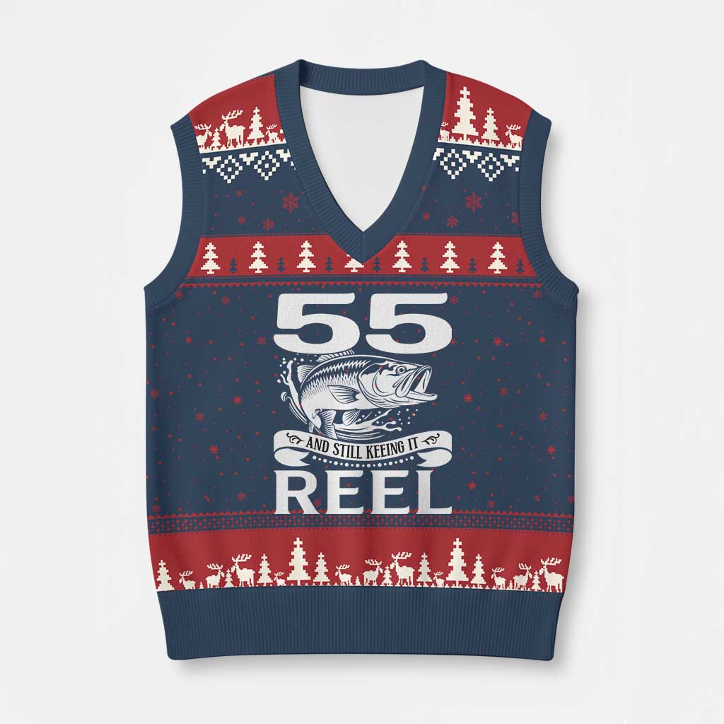 Still Keeping It Reel At 55 V-Neck Knit Sweater Vest Fisherman Birthday Gift