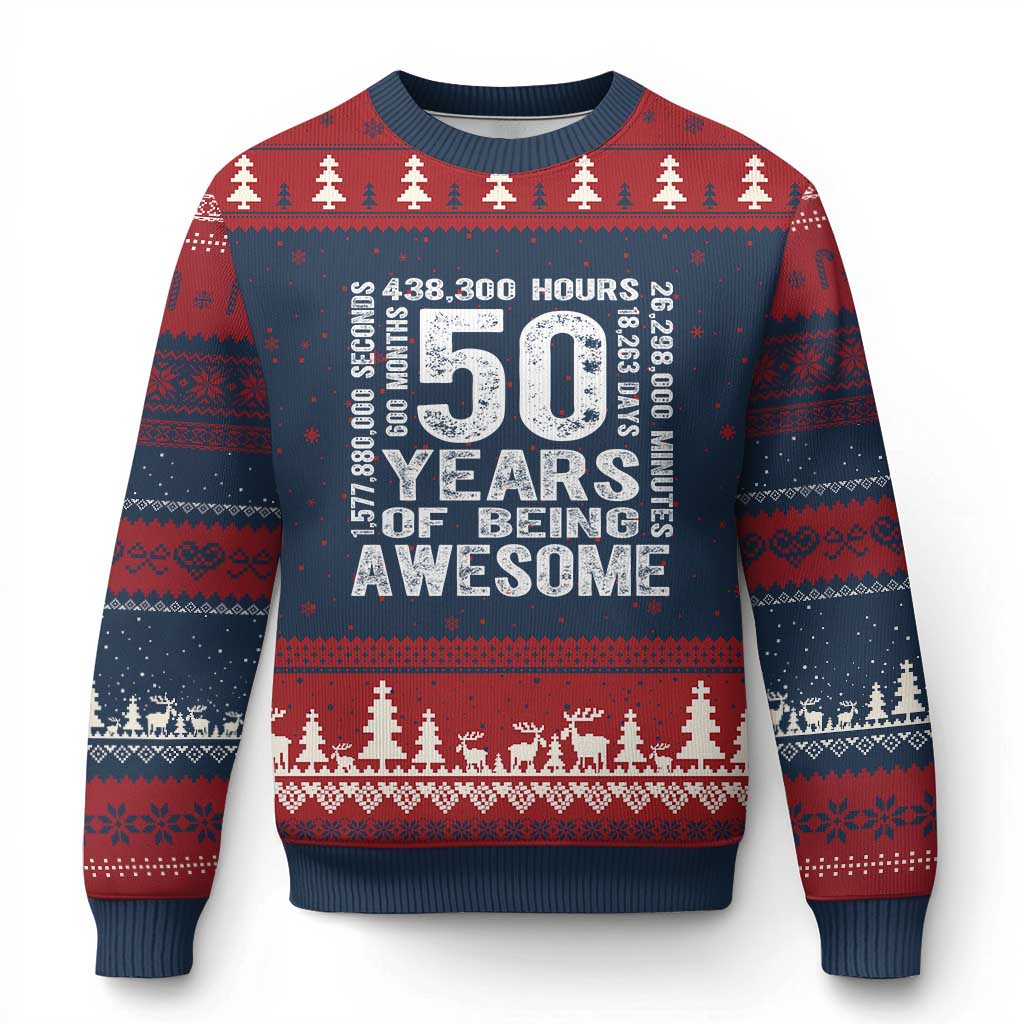 Funny 50th Birthday Gift Ugly Christmas Sweater 50 Years Of Being Awesome