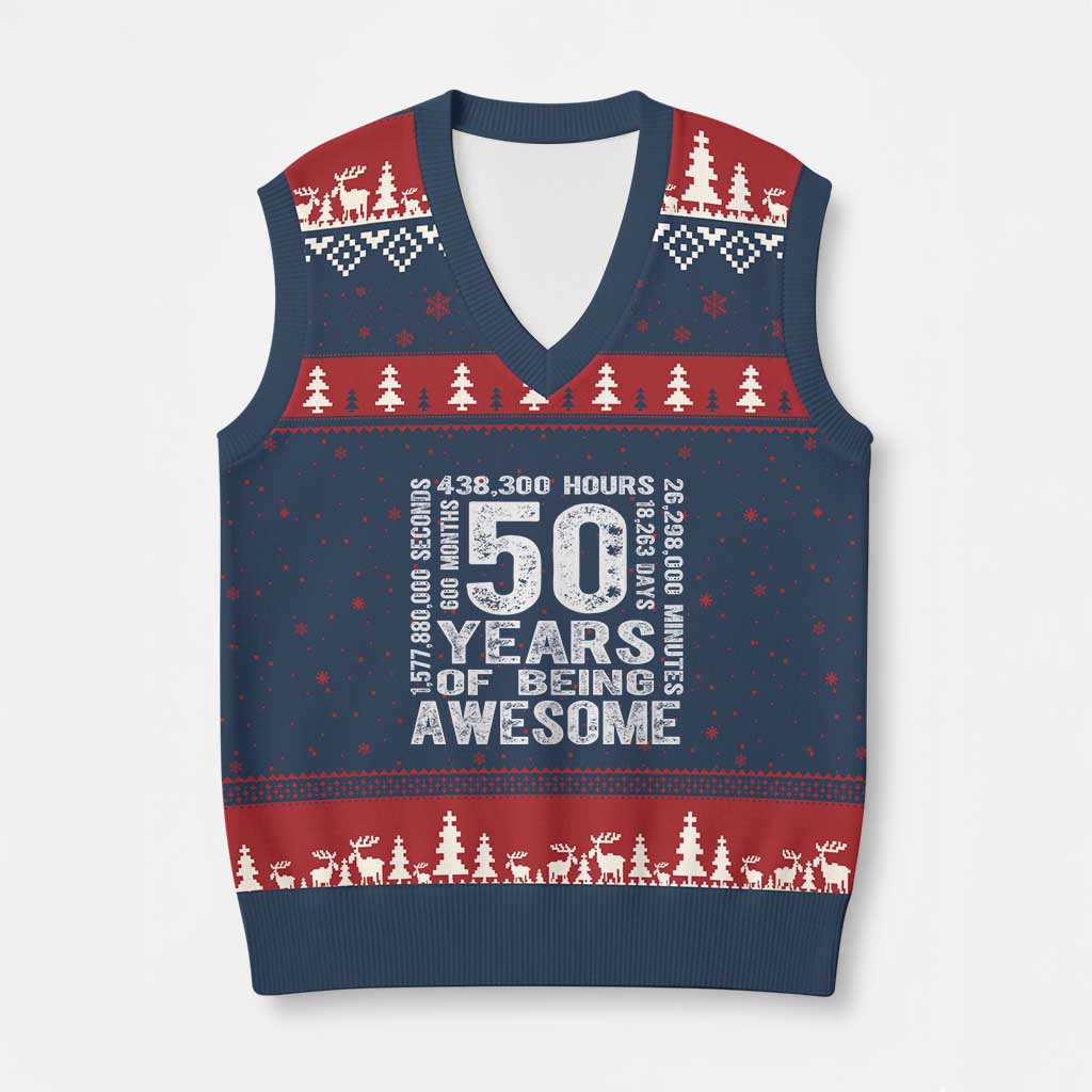 Funny 50th Birthday Gift V-Neck Knit Sweater Vest 50 Years Of Being Awesome