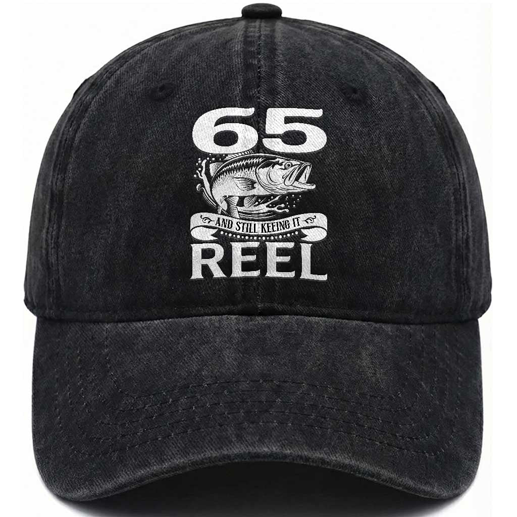 Still Keeping It Reel At 65 Washed Cotton Baseball Cap Fisherman Birthday Gift