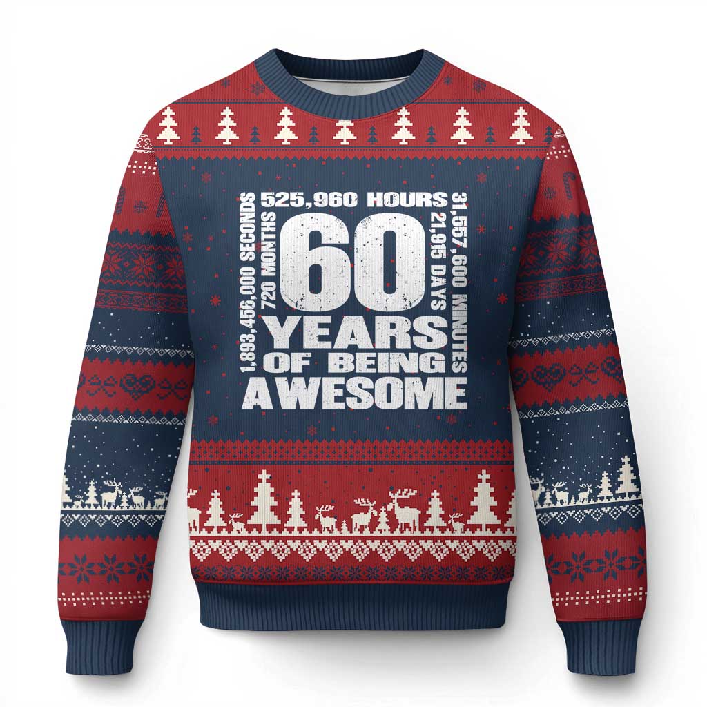60th Milestone Birthday Gift Ugly Christmas Sweater 60 Years Of Being Awesome
