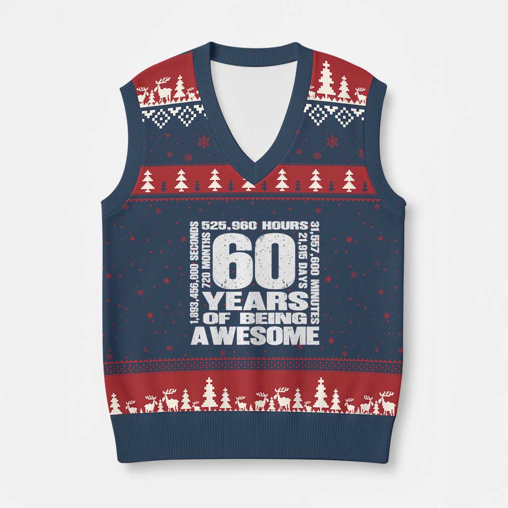 60th Milestone Birthday Gift V-Neck Knit Sweater Vest 60 Years Of Being Awesome